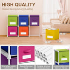 Geelin 6 Cube Toys Storage Organizer with Fabric Bins and Labels, 11 Inch Collapsible Cubby Storage Drawers Colorful Dresser 