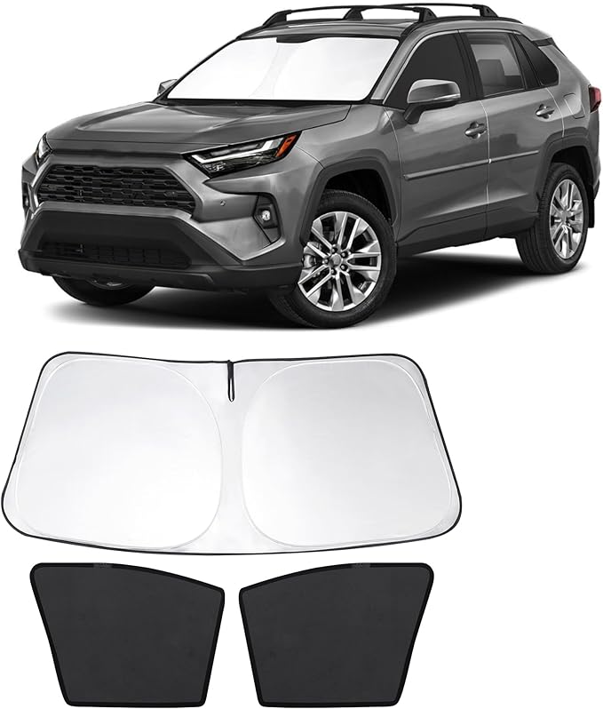 3PCS Car Window Shades Front Windshield Sun Shade Foldable Window Shade Custom Fit for Toyota RAV4 2019-2024 Accessories Car Shades for Front Windows Anti-UV Rays Block Heat