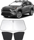3PCS Car Window Shades Front Windshield Sun Shade Foldable Window Shade Custom Fit for Toyota RAV4 2019-2024 Accessories Car Shades for Front Windows Anti-UV Rays Block Heat