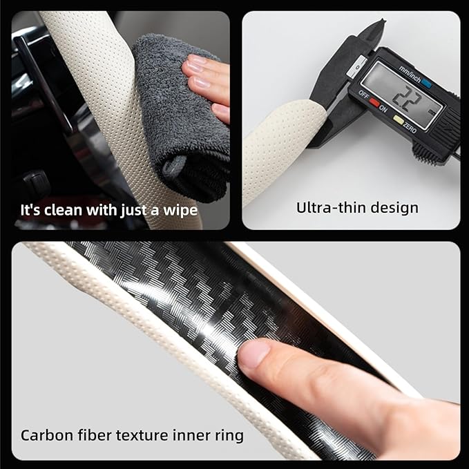 Universal 15 Inch Premium Nappa Leather Steering Wheel Cover - Non-Slip, Soft Comfortable Grip, Easy Install for Most Cars (Orange)