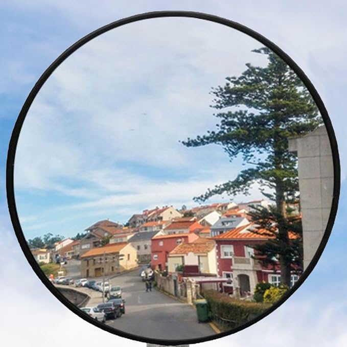 Wall Mounted Convex Mirror Wide Angle - Safety Blind Spot Mirror for Garage Driveway Warehouse Parking Lot, Traffic Security Surveillance, 360° Visibility (24" Black)