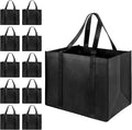 LadyRosian 10 Pack Heavy Duty Kitchen Reusable Grocery Bags, Durable XL Shopping Tote with Handle Can Hold 45+lbs, Stands Upright, Foldable & Washable (Black)