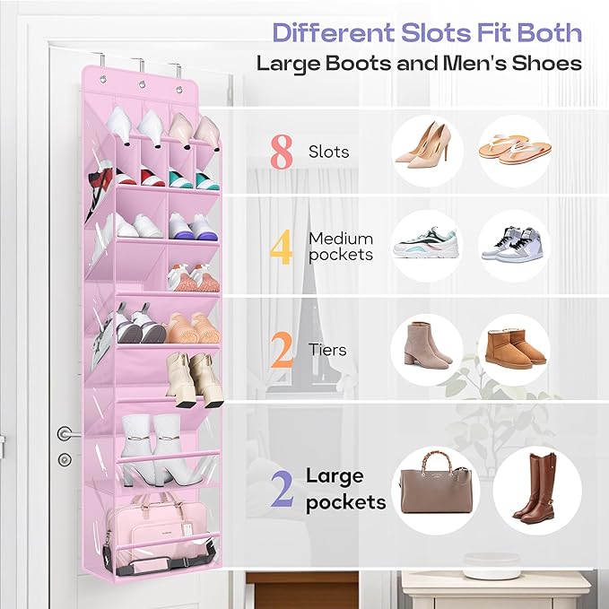 MISSLO Clear Over the Door Shoe Organizer Large Deep Pockets Hanging Shoe Rack for Closet Fit 20 Pairs Shoe Holder for Sneake