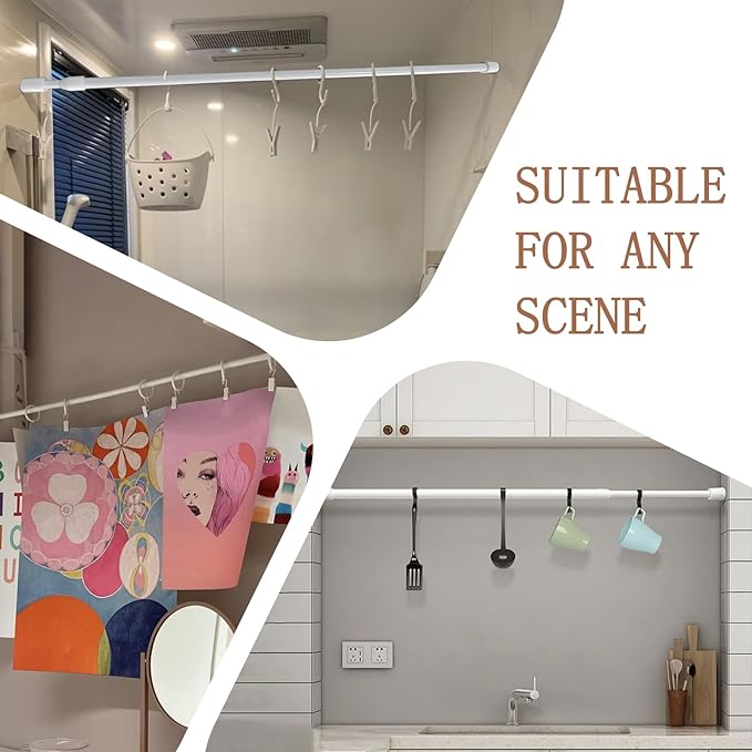 Shower Curtain Rod, 28-43 inch Adjustable Spring Tension Curtain Rod, Anti-Slip Spring Rod Rod for Bathroom, No Drilling, Nev