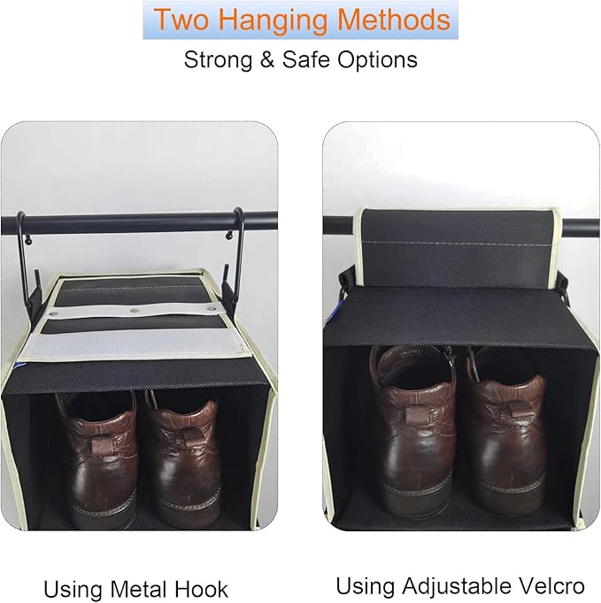 Large-Sized Hanging Shoe Organizer 8-Shelf, Hanging Closet Organizer with 8 Side Pockets, Wider Hanging Shelves for Storage S