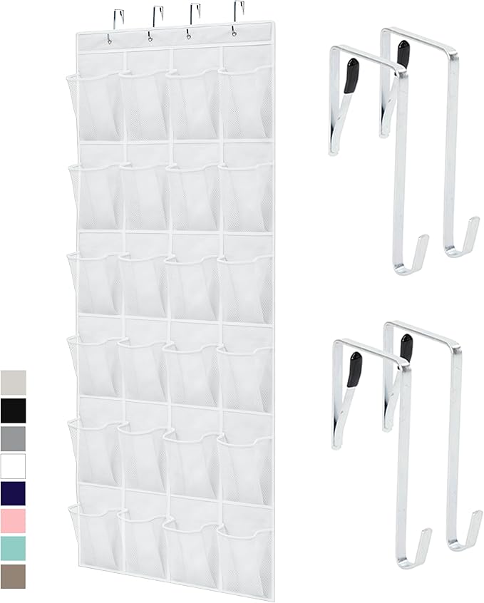 GORILLA GRIP Over the Door Shoe Organizer, 24 Large Breathable Mesh Pockets, Space Saving Hanging Storage Holder, Closet Rack