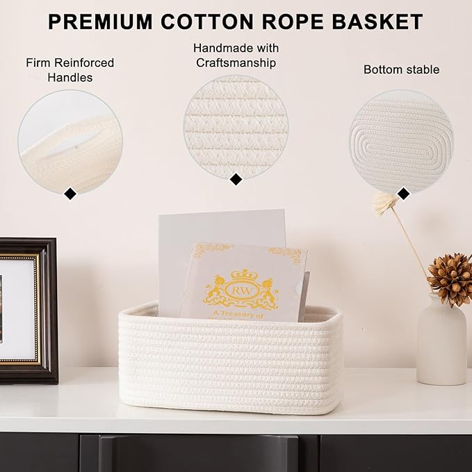 OIASKET 4 Pack Small Storage Shelf Baskets for Organizing, Mini Woven Rope Storage Bins for Towels, Cute Decorative Closet Or