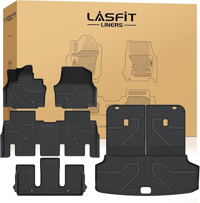 LASFIT Floor Mats & Cargo Mats for KIA EV9 2026 2025 2024 (Only for 6-Seats,Not Fit Relaxation Chairs & 7-Seats),All Weather TPE Custom Fit Kia EV9 2024-2026 Full Set Car Accessories Floor Liners