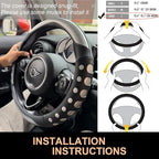 PINCTROT Large Size Race Grip Steering Wheel Cover, Anti Slip Silicone Perforated Design with Soft Touch Padding, Enhanced Grip for Sporty Driving 15.5-15.75 Inch (Racing Silver)