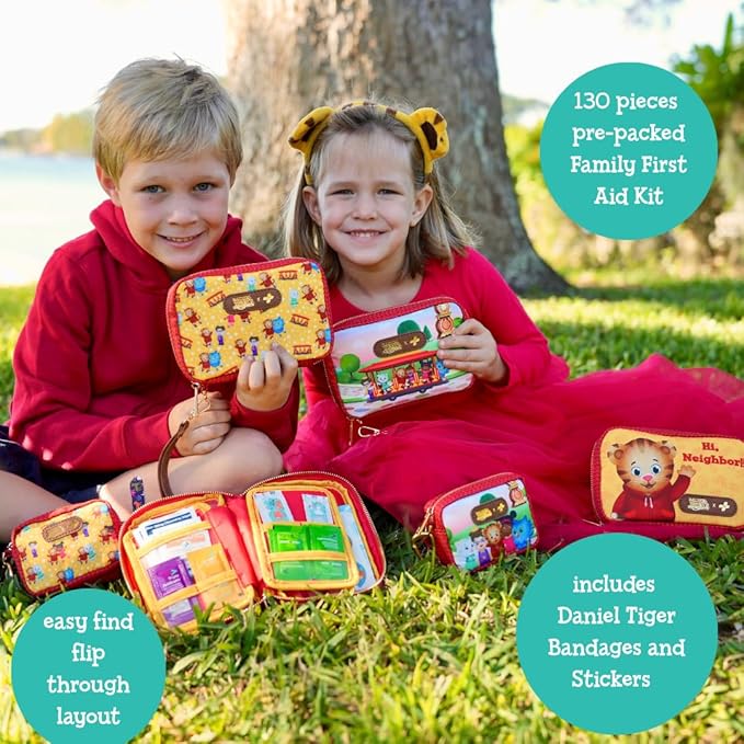 KeepGoing Daniel Tiger’s Travel First Aid Kit for Kids – 130 Pc. for Car, Home, Purse, Diaper Bag & Backpack with Latex-Free 