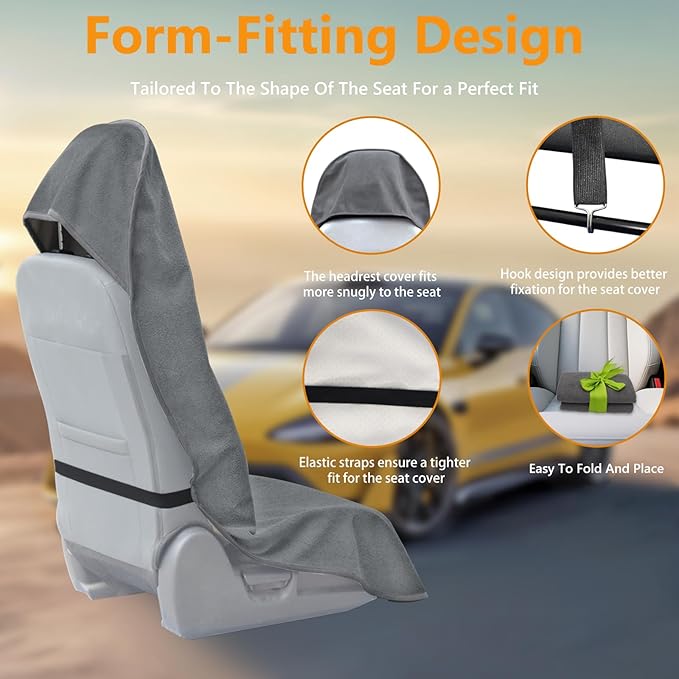 Towel Car Seat Covers - Super Absorbent Front Seat Protectors for Gym, Pets & Travel | Quick-Dry Towel Fabric | Universal Non