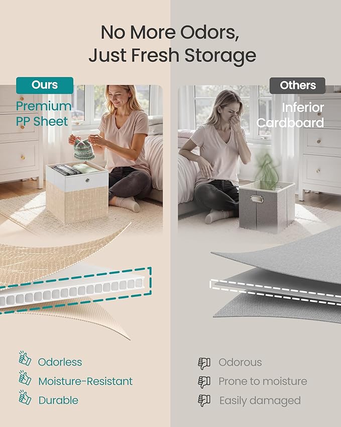 SONGMICS Storage Cubes, Set of 6 Foldable Fabric Storage Boxes, Cube Organizer Boxes with Handles, for Closet Shelves, Odorle