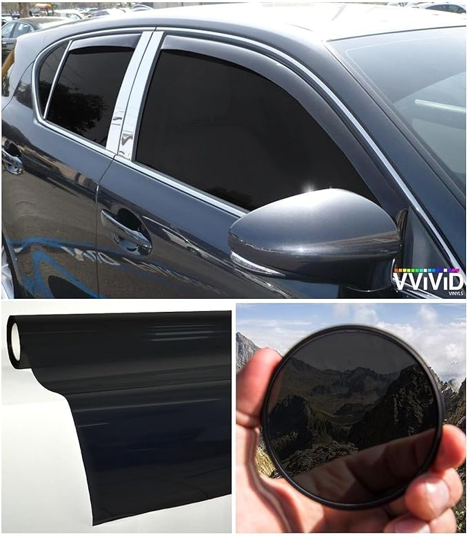 VViViD Colorful Transparent Vinyl Car Window Tinting 30 Inch x 60 Inch 2 Roll Pack (Dark Black)
