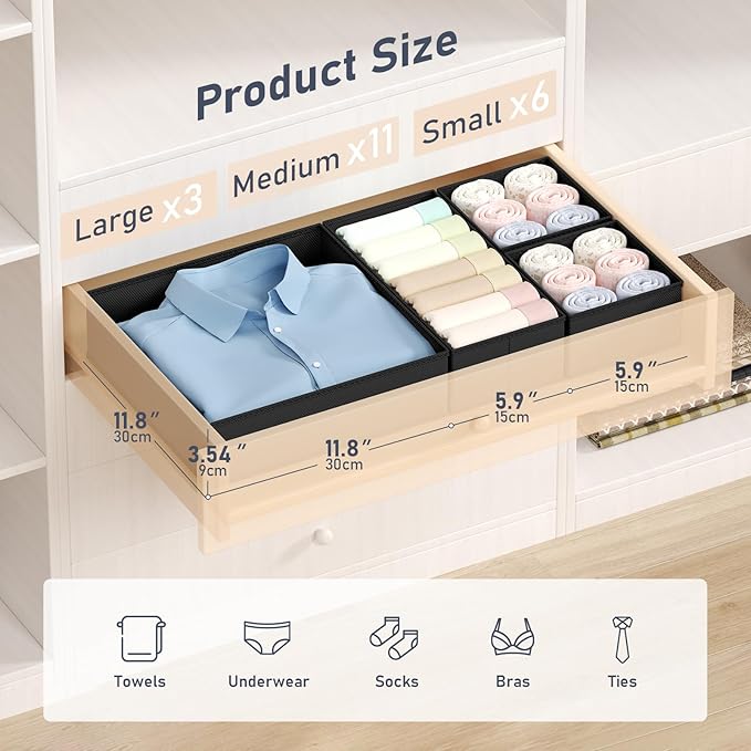 DIMJ Drawer Organizer Clothes - 20 Pack Closet Drawer Organizer Bins for Baby Clothes Storage, Fabric Dresser Organizer for N