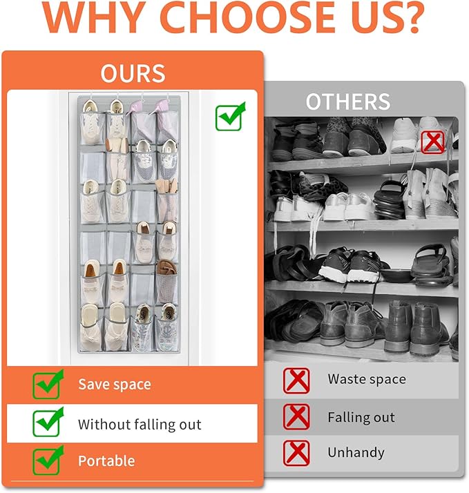 FENTEC 35 Large Pockets Over The Door Shoe Organizer, Mesh Hanging Shoe Organizer Shoe Rack for Closet Mesh Closet Shoe Holde