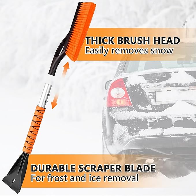 Snow Brush and Ice Scraper for Car Windshield - 27 Inch Detachable Snow Removal Tool with Ergonomic Foam Grip for Cars SUVs and Trucks Winter Car Accessories