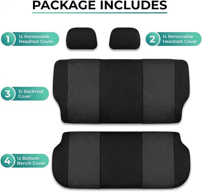FH Group Automotive Rear Car Seat Covers for SUV, Trucks, Sedan and More - Universal Fit Front High Back & Rear Solid Bench D