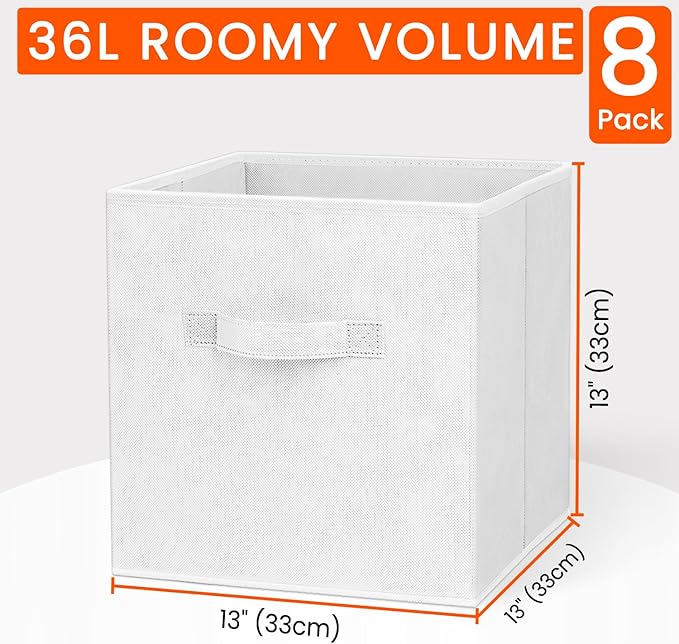 Criusia Storage Cubes - 13 Inch Heavy Duty Fabric Storage Bins for Shelves Closet Cube Organizer - 8 Pack Collapsible Cube St