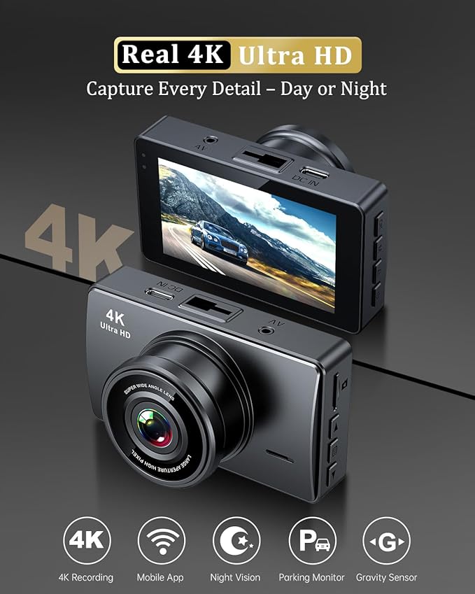 Dash Cam Front and Rear, Dash Camera for Cars 4K+1080, Dashcam Built-in WiFi, APP Control, 32GB Card Included, 3" IPS Touch S