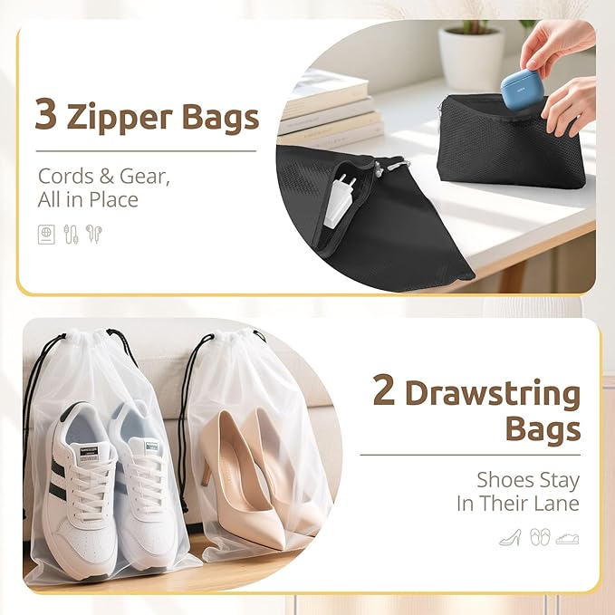All-in-One 22 Pcs Packing Cubes for Travel Essentials –Includes Cubes,toothbrush covers，Silicone Bottle Cover,zipper bags, Ma