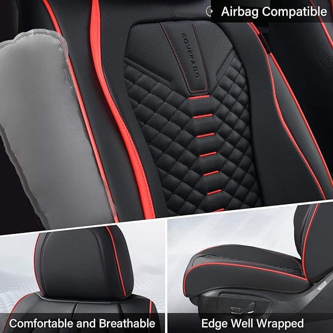 Coverado Car Seat Covers, Front Seat Cover, Waterproof Nappa Leather Seat Covers for Cars, 2 Pack Car Seat Protectors, Driver
