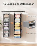 Pipishell Hanging Closet Organizer 6-Shelf, Hanging Shelves for Closet with 3 Removable Drawers & Side Pockets for Bedroom, G