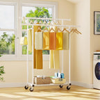 HYSEYY Double Rods Clothes Rack, Rolling Clothing Rack for Hanging Clothes Portable Wardrobe Rack, Metal Garment Rack Sturdy 