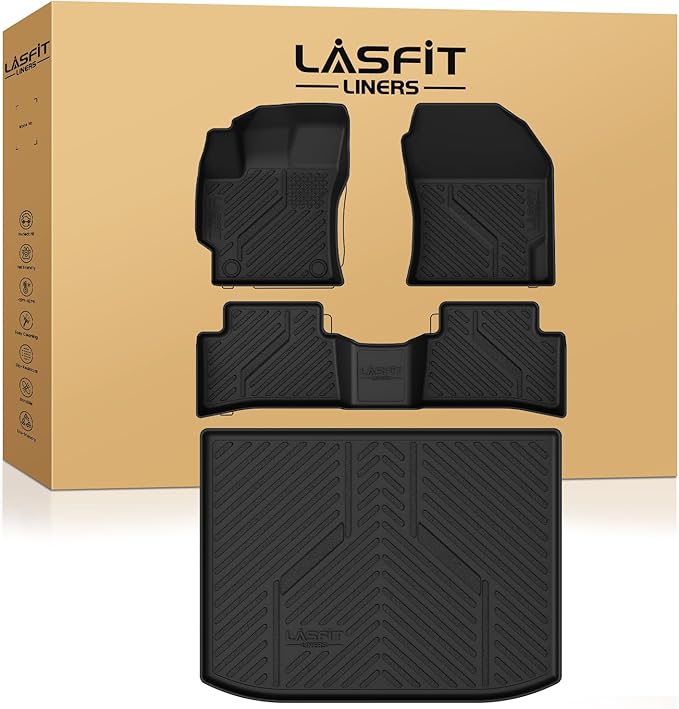LASFIT Floor Mats & Cargo Mat for Toyota Corolla Hatchback 2019-2026, TPE All Weather Protection Rubber Car Liners Custom Fit for Corolla Hatchback Accessories 1st & 2nd Row & Trunk Mats, Black