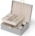 VLANDO 2 Layer Jewelry Box Large Jewelry Organizer for Women Removable Jewelery Tray with Watch Pillow for Necklace Earrings 