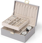 VLANDO 2 Layer Jewelry Box Large Jewelry Organizer for Women Removable Jewelery Tray with Watch Pillow for Necklace Earrings 