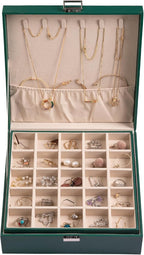 Frebeauty Earring Organizer Classic Jewelry Box 50 Slots Double Layer Jewelry Storage Case with 6 Necklace Hook and Bracelet 