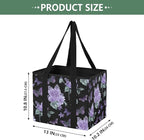 Purple Flowers Reusable Grocery Bags Large Shopping Tote Bag with Reinforced Bottom Board, Water Resistant Foldable Storage B
