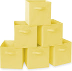 Casafield Set of 6 Collapsible Fabric Cube Storage Bins, Yellow - 11" Foldable Cloth Baskets for Shelves, Cubby Organizers & 