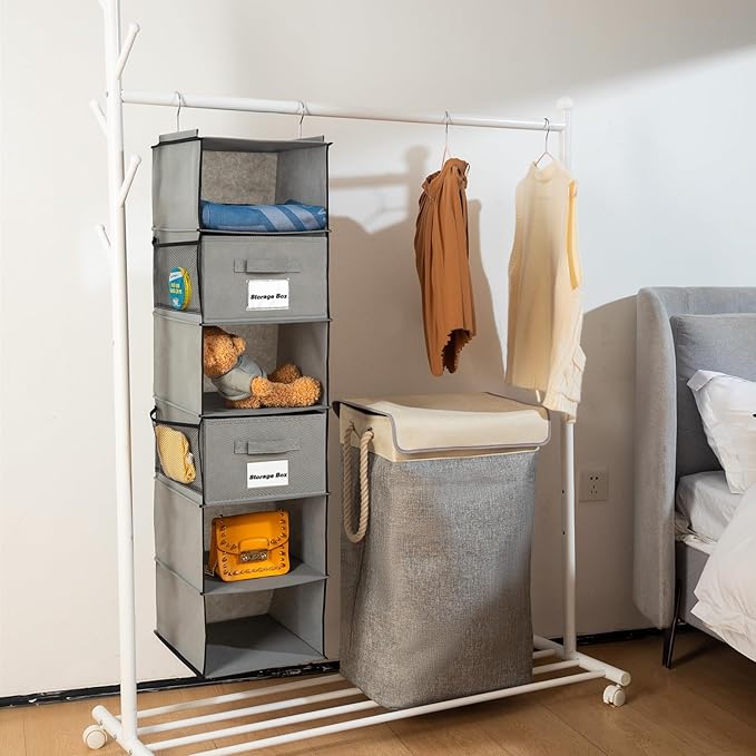 BrilliantJo 2 Pack 6 Shelves Hanging Closet Organizer with 2 Drawer, Hanging Storage with 4 Side Pockets for Clothes Shoes, 4