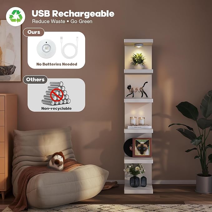 6-Tier Wall Shelf Unit with USB Rechargeable Led Light (Remote Controlled),Versatile Floating Display Shelves,Lack Style Wall