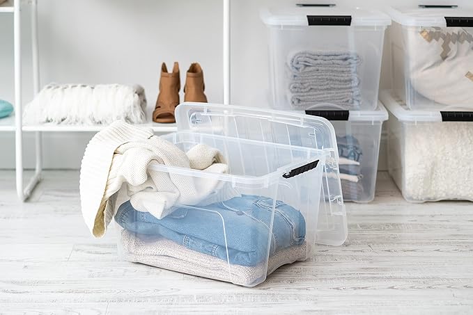 IRIS USA 40 QT Plastic Storage Box with Lid and Latches - 6 Pack - BPA-Free, See-Through Organizing Solution, Durable Nestabl