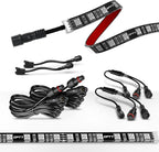 OPT7 Aura Single Row Expansion Pack - 2pc 24” RGB Multicolor LED Strips w/Splitters and Extension Wires for Interior, Wheel, Grille, Engine Bay, Golf Cart, Boat, Car, Truck, Van, SUV Decor Lighting