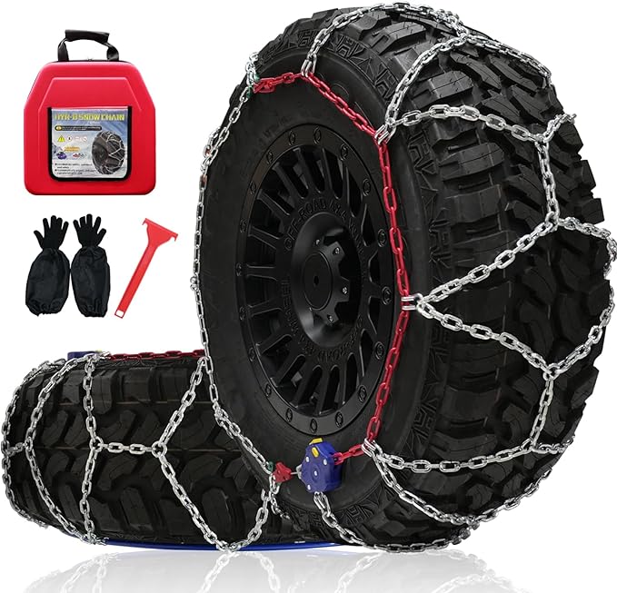Snow Chains for Pickup Trucks, 2 Piece x 12mm, 1 Minute Quick Installation Tire Chains with Automatic Tensioner, Heavy-Duty E