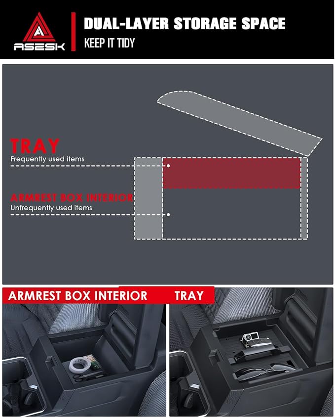 for 2025~2026 Toyota 4runner - 6th Gen 4Runner Center Console Tray Armrest Storage Box Console Organizer ABS Materials