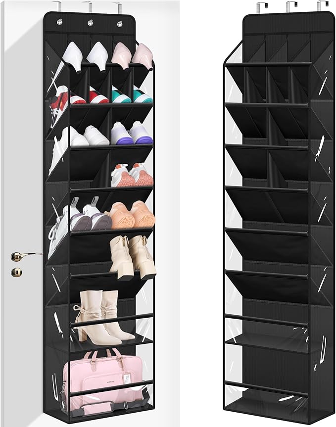 MISSLO Clear Over the Door Shoe Organizer Large Deep Pockets Hanging Shoe Rack for Closet Fit 20 Pairs Shoe Holder for Sneake