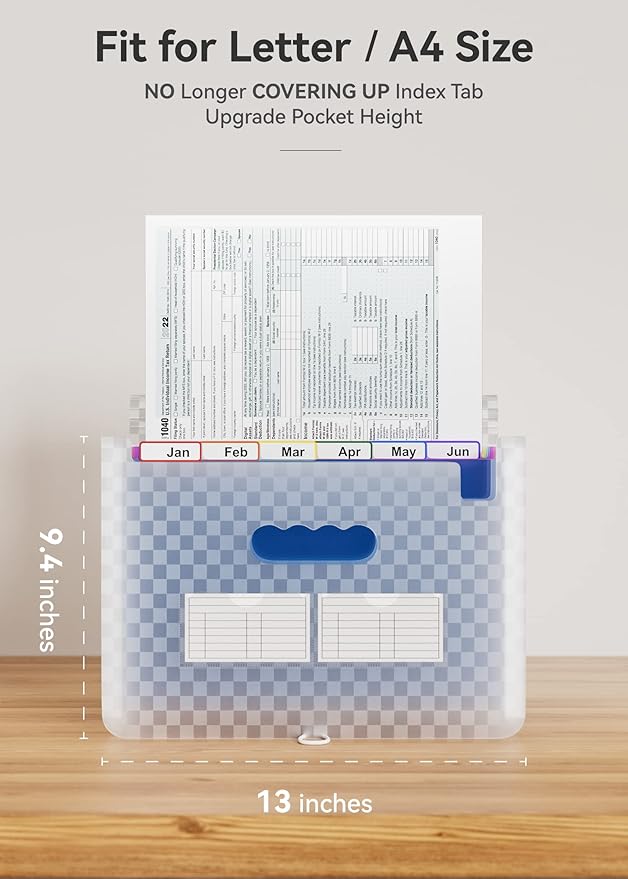 ABC life 12-Pocket Accordion File Organizer, Expandable File Folder with Colorful A-Z Tabs, Portable Bill & Receipt Organizer