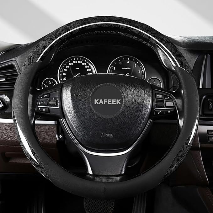 KAFEEK Wood Grain Steering Wheel Cover Microfiber Leather Universal 14 1/2-15 inch, Car Steering Wheel Cover Men Women, Comfo