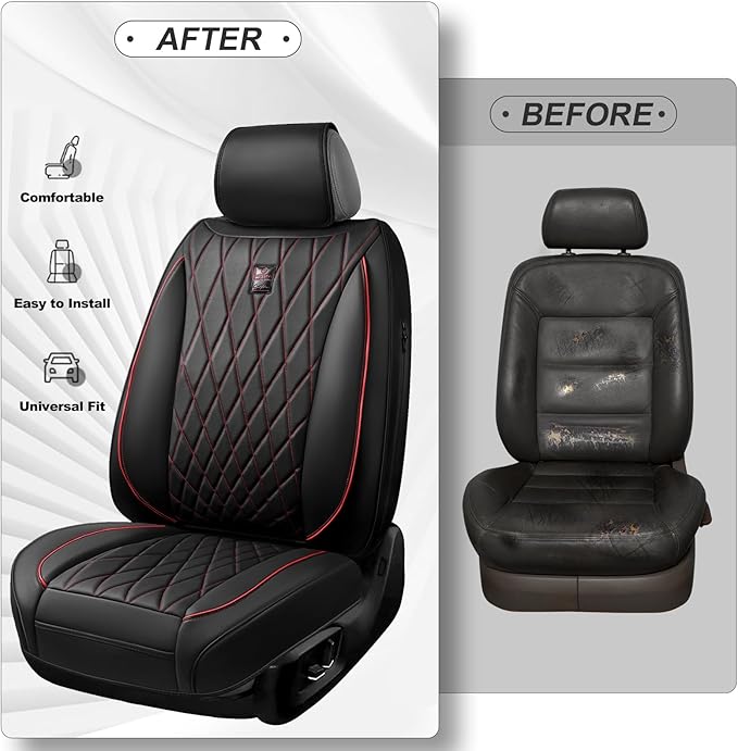 CAR PASS Luxury PU Leather Two Front Car Seat Covers, Waterproof Seat Covers Compatible with Front Seat Armrests, Airbag Comp