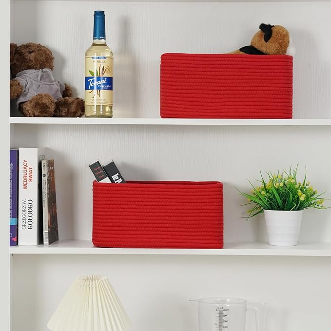 3-Pack Storage Baskets for Organizing | Woven Shelf Toy Basket | Rope Baskets for Gifts Empty | Closet Organizer Bins with Ha