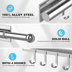 2 Pack Valet Rod for Closet Retractable with 4 Hooks, 13.4"-23.2" Pull Out Clothes Rail, Heavy Duty Alloy Steel Side Mount Wa