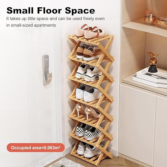YYW Bamboo Shoe Rack for Entryway, Free Free Standing Shoe Racks Shelf Closet, Widen Foldable Vertical Shoe Storage Organizer