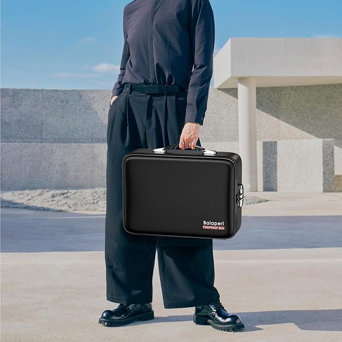 BALAPERI Fireproof File Organizer with Fireproof Zipper,Fireproof Document Box Hard Case with Lock,Portable Document Safe for