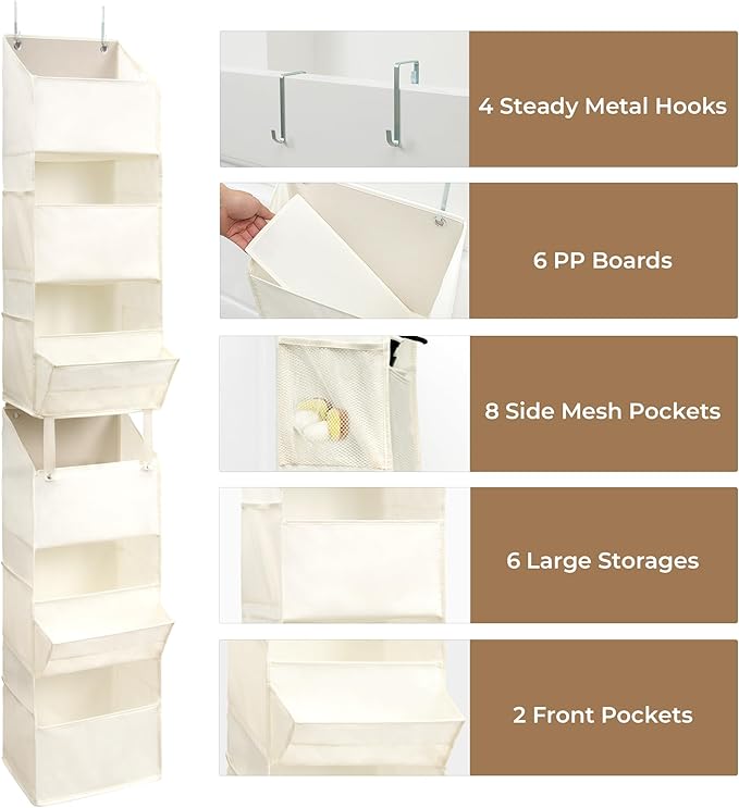 GRANNY SAYS Over The Door Organizer, 6-Shelf Detachable Behind the Door Storage with 8 Pockets, Waterproof Anti Tilt 40lb Lar