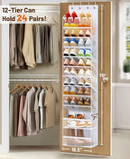 MISSLO 12 Tier Over the Door Shoe Organizer Large Capacity Hanging Shoe Rack for Closet Storage Narrow Sneaker Holder for Doo