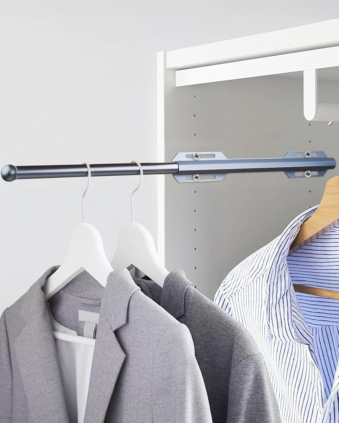 Valet Rod for Closet Pull Out, 12" Adjustable extending closet rod, Standard Retractable closet rod organization rack, Valet 